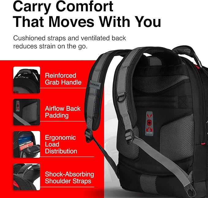 Wenger Synergy Laptop Backpack, Fits 16 Inch Laptop, Men's and Women's Laptop Bag, Black/Grey