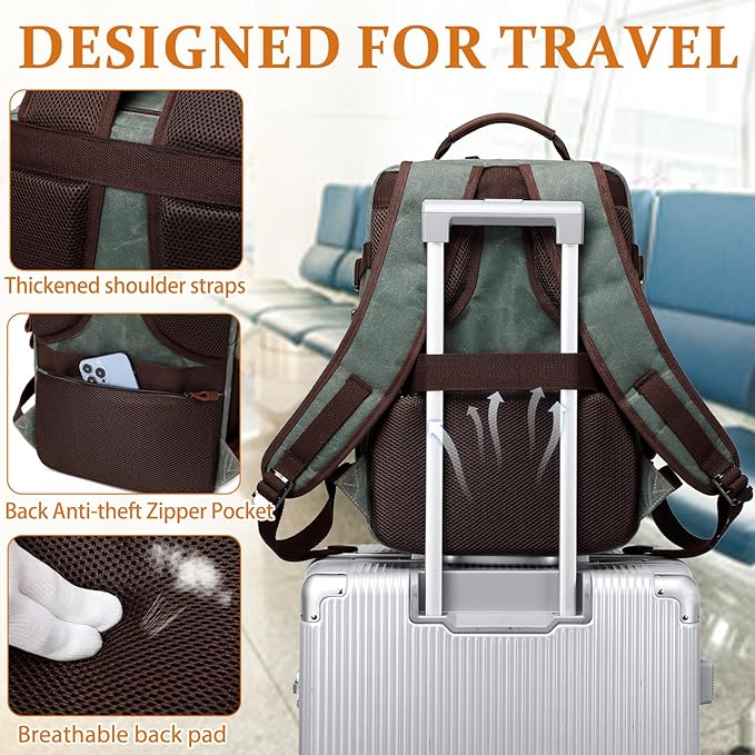BOVIP Travel Backpack for Men Carry On Backpack Flight Approved Personal Item Backpack, 17 inch Laptop Backpack Casual Daypack Weekender Business Hiking Backpack, Dark Green