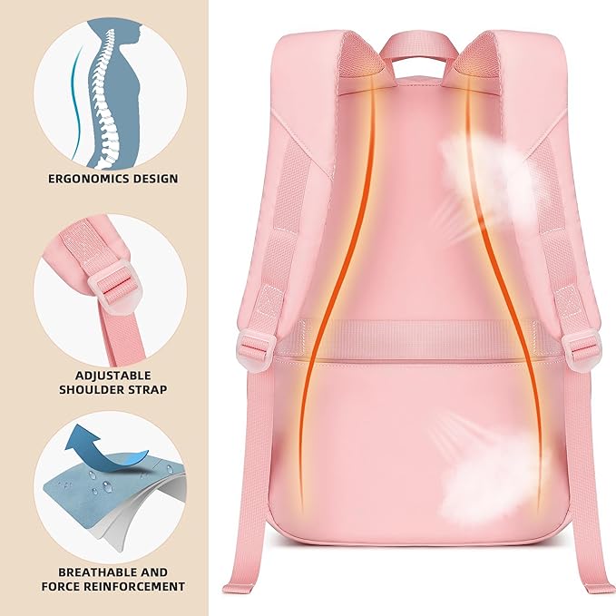 Backpack for Girls,School Backpacks for Teen,Cute College Bags for Women Students Large Bookbag 15.6 Inch Laptop Bag Back Pack Kids Kindergarten Elementary Casual Travel Daypacks Pink