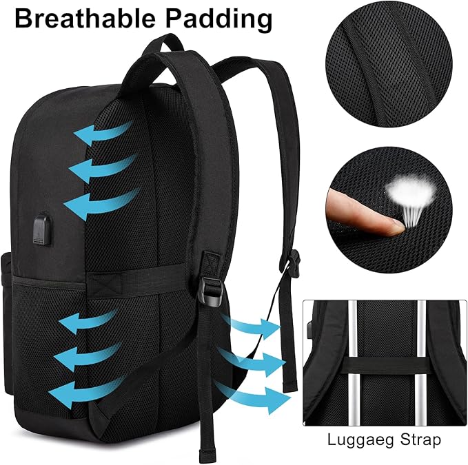 School Backpack Teen Boys and Girls, Classical Basic Black Backpack, 15.6 Inch Laptop Bookbag for Women Men, and College High School