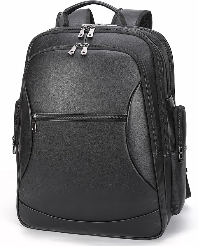TIDING Genuine Leather Backpack for Men Large Capacity 17.3 Inch Laptop Bag Black Waterproof Business Work Travel Daypack
