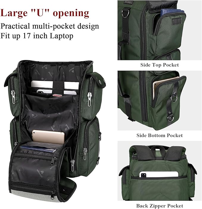 WITZMAN Travel Backpack for Men Carry On Backpack Duffel Bag Large Capacity Laptop Backpack 17 Inch (6695 Army Green)