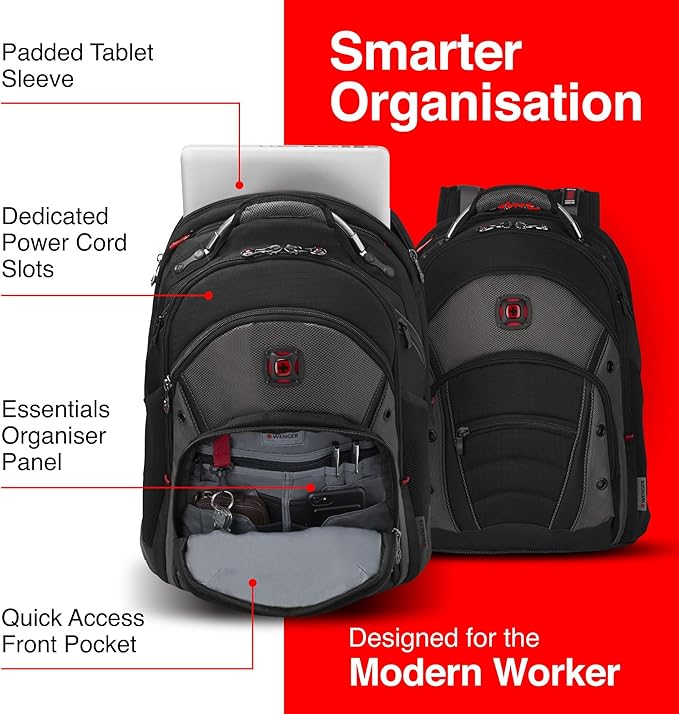 Wenger Synergy Laptop Backpack, Fits 16 Inch Laptop, Men's and Women's Laptop Bag, Black/Grey