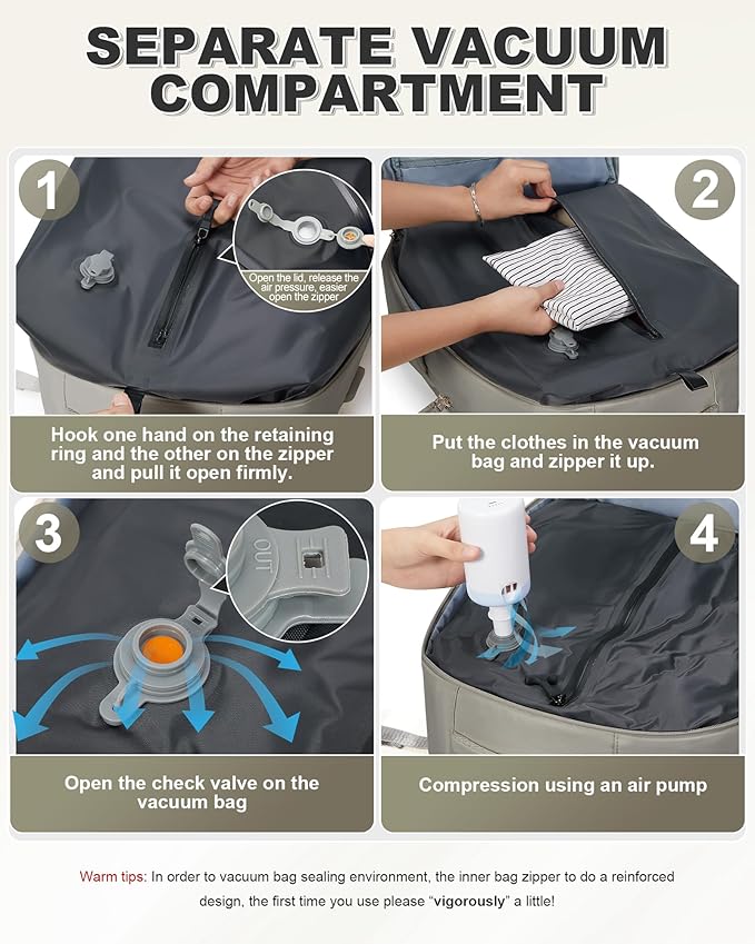 VGCUB Vacuum Backpack Travel with Electric Pump Vacpack System Storage Compression Laptop Work Business Waterproof College Weekender Bags Casual Daypack Backpacks for Women Men Brown