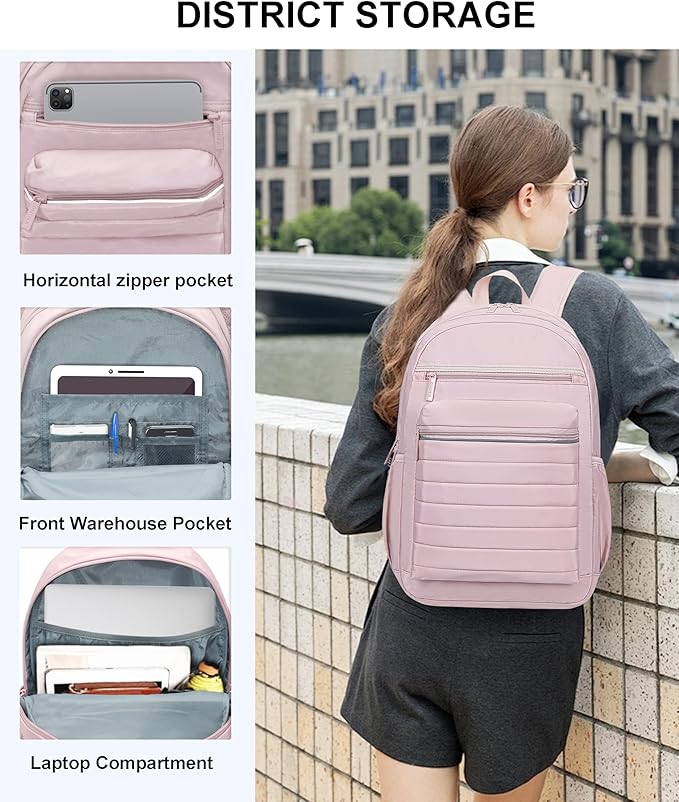 KEOFID Travel Backpack for Women, Womens Work Backpacks, Backpack Purse, Back pack for College Girls, Carry-On Travel Backpacks,Pink Bookbag (Light Pink)