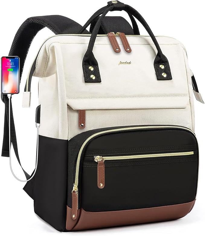 Backpack for Women, Fits 15.6 Inch Laptop Bag Fashion Travel Work Bag, Business Computer Waterproof Backpack Purse, College Backpacks Beige Black Brown