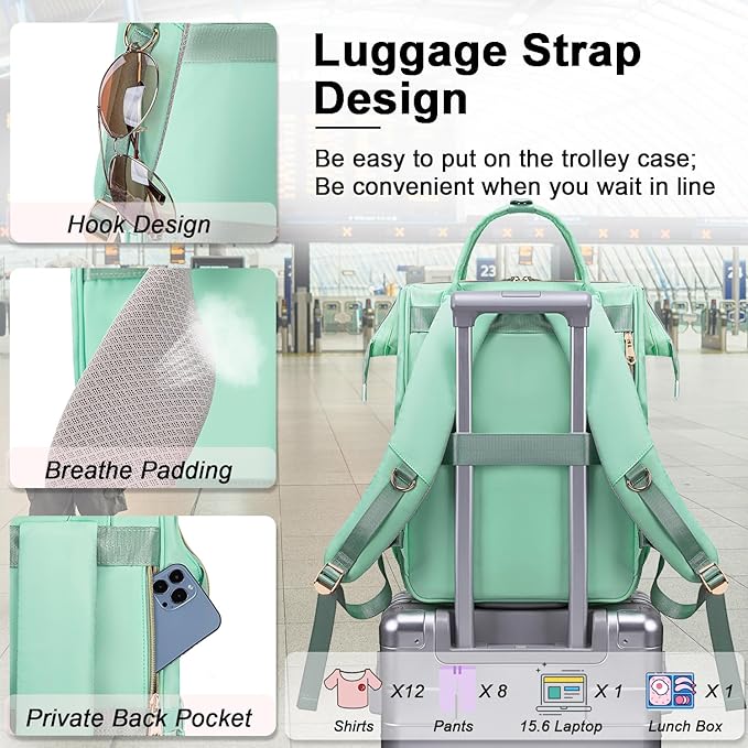 Weitars Lunch Backpack For Women,15.6 Inch Laptop Backpacks For Womens Back pack, Travel Backpacks,Work Backpack For Women (LightGreen)