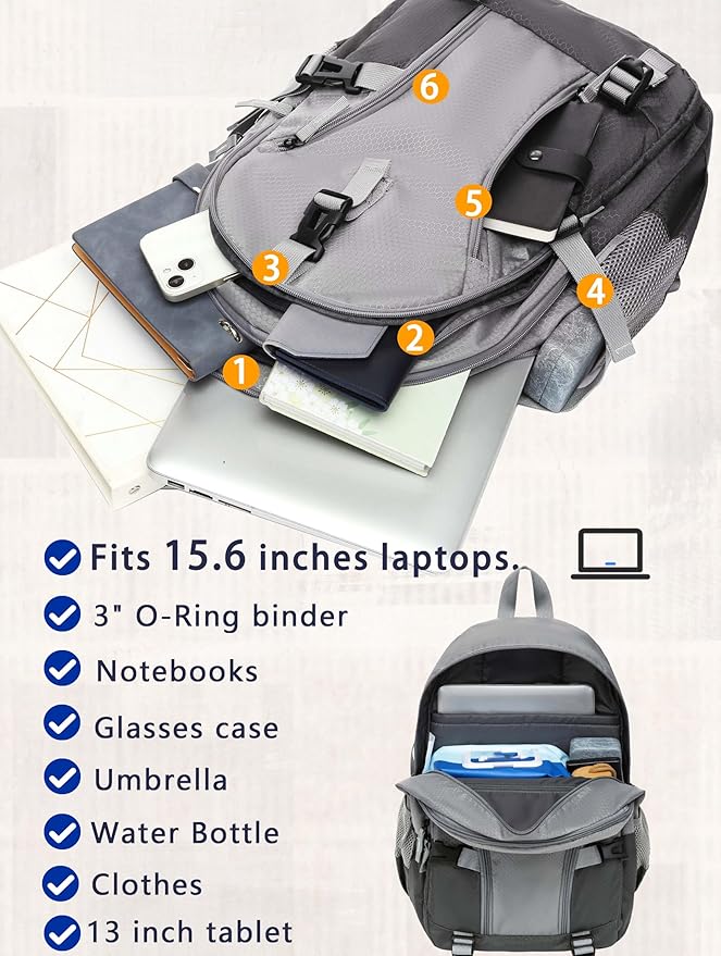 BLUEFAIRY High School Backpack for Girls Boys Middle School Bookbag for Kids Back to School Bag for College with Large Compartment Casual Daypack Mochilas para Niñas Adolescentes 18" Ash Grey