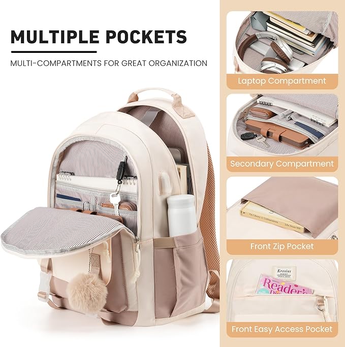 School Backpack for Teen Girls, 15.6 Inch College Backpack Elementary Middle High School Bag Large Cute Bookbags, Lightweight Laptop Backpacks Casual Daypack Kids Book Bag for Women Students