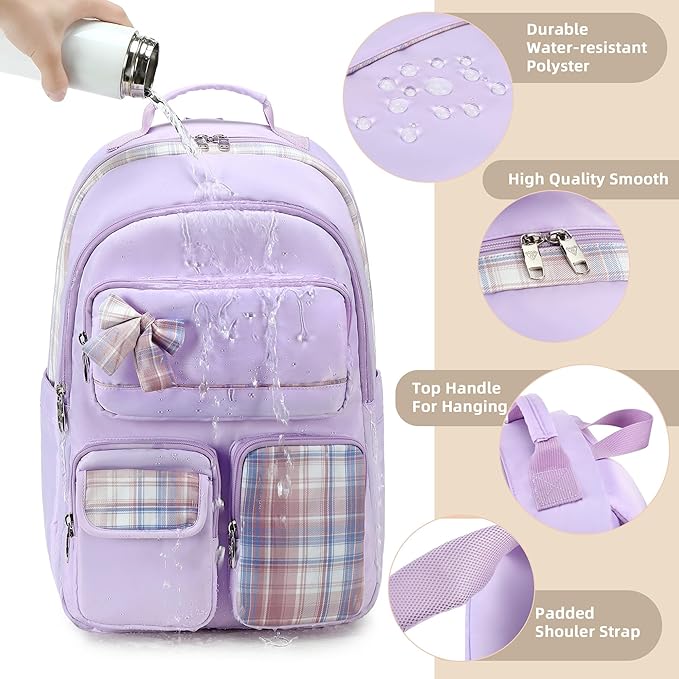 Backpack for Girls,School Backpacks for Teen,Cute College Bags for Women Students Large Bookbag 15.6 Inch Laptop Bag Back Pack Kids Kindergarten Elementary Casual Travel Daypacks Purple