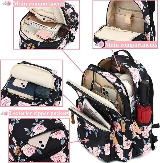 Leaper Water-resistant Floral Laptop Backpack School Travel Bag Bookbags Satchel