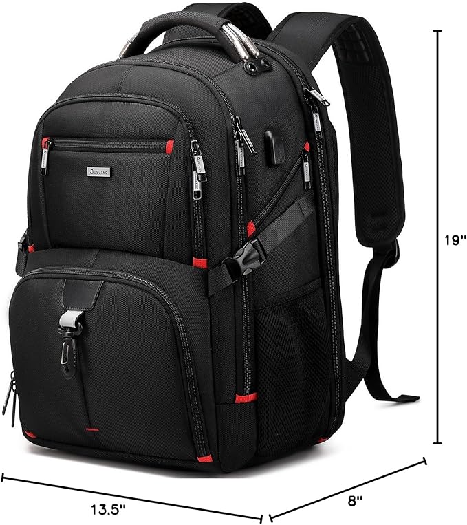 DUSLANG 50L Travel Laptop Backpack for Men Women, Extra Large Heavy Duty Big Carry on Backpack for Weekend Airline Approved Fits 17 Inch Computer, Black