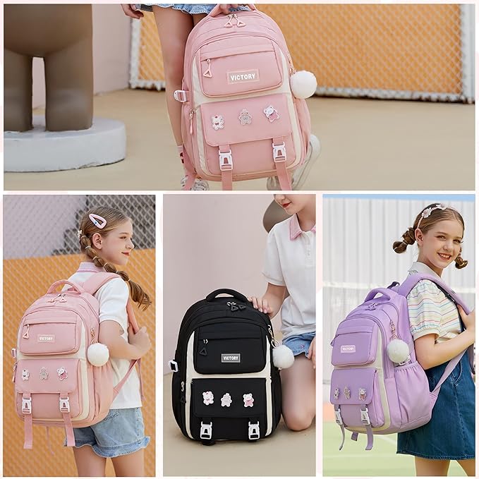 AO ALI VICTORY Backpack for Women Girls Set with Pencil Case 15.6 Inch Laptop School Bag Kids Elementary College Backpacks