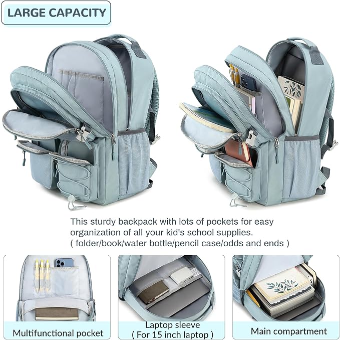 Lohol Multi-Pocket Backpack for Travel College, Heavy Duty Big Bookbag with 15.6 inch Laptop Compartment (Blue Pink Tie-Dye