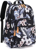 Leaper Water-resistant Floral Laptop Backpack Travel Bag Satchel (Leaves-Black)