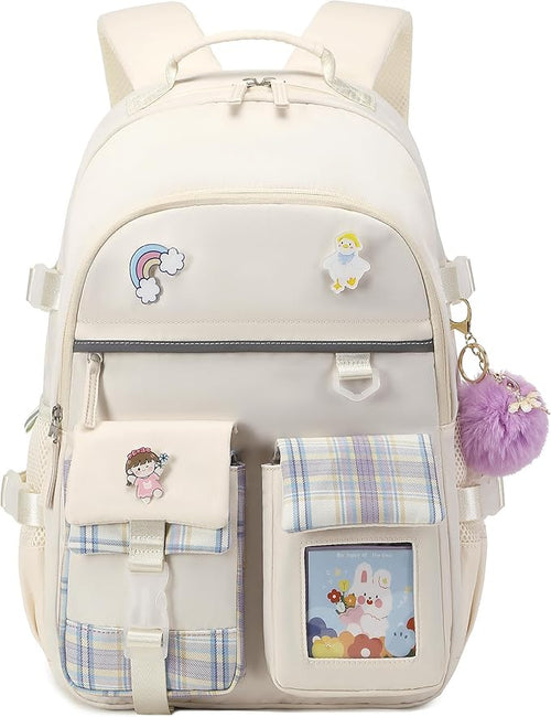 Backpack for Girls, 15.6 Inch Laptop School Bag Kids Kindergarten Elementary College Backpacks Large Bookbags for Teen Girl Women Students Casual Travel Daypacks (Beige)