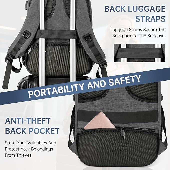 GMAK Travel Laptop Backpack for Men & Women, Business Anti Theft Laptops Backpacks with USB Charging Port, Fits 15.6 Inch Notebook, Water Resistant College School Computer Bag for Travel Sports, Grey
