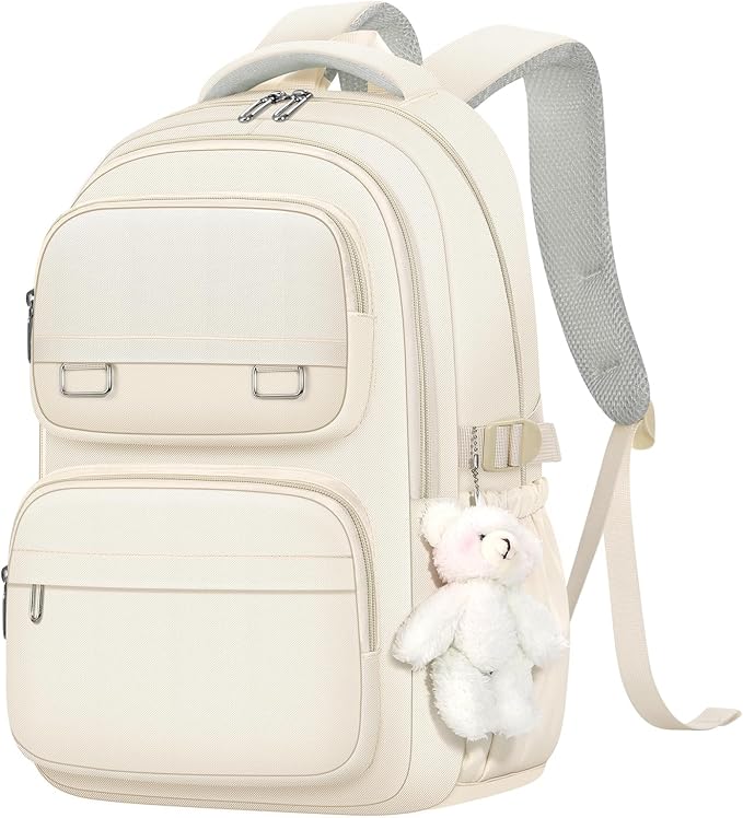 School Backpack for Kids Girls Cute Travel Backapck for College Women Men Casual Laptop Bookbag for Teen Student(Beige)