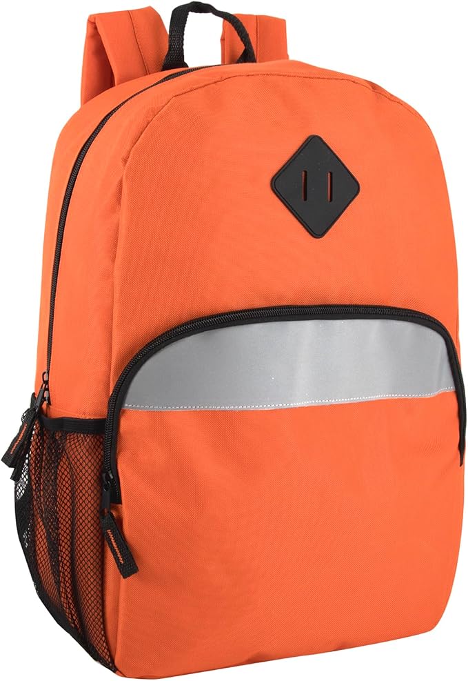 Trail maker Reflective School Backpack for Kids | Colorful Backpack with Adjustable Straps, Side Water Bottle Pockets (Orange)