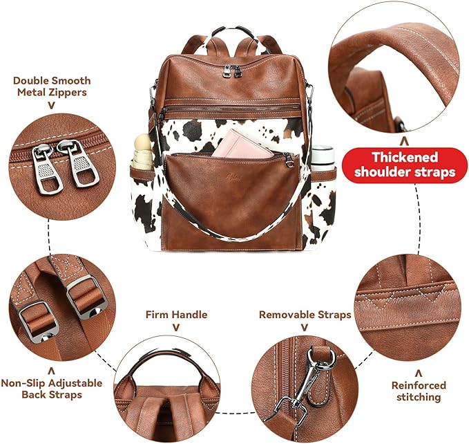 Vegan Leather Laptop Backpack for Women 15.6 Inch Work Backpack Purse for Travel College