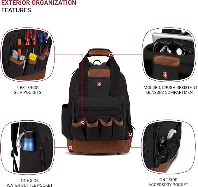 SwissGear Tool Bag Backpack, Fits Up to 15-Inch Laptop, Work Pack, Black/Brown Canvas