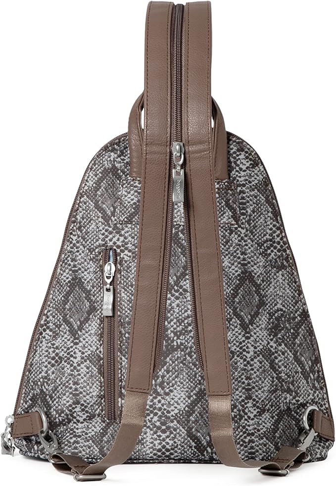 Baggallini Backpack Metro with RFID Phone Wristlet, Tan Python