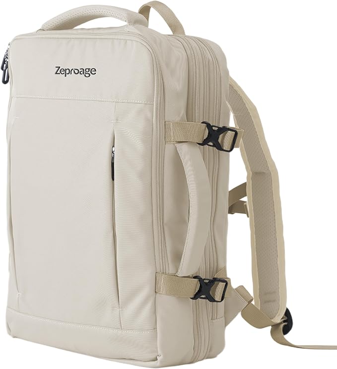 Travel Backpack, Expandable Large Capacity Business Work, Water Repellent Carry On Daypack with USB Charging Port, Fit 17 Inch Laptop, Bag for Men and Women, Beige