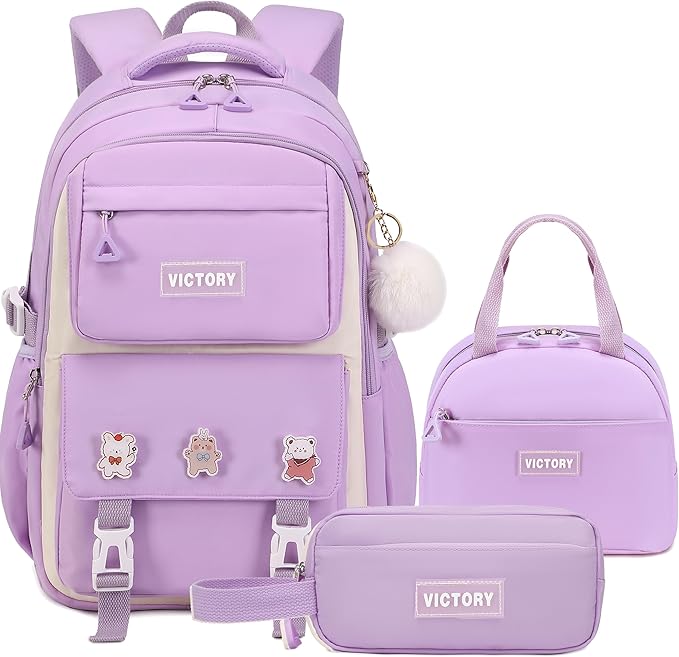 AO ALI VICTORY Backpack for Women Girls Set with Pencil Case 15.6 Inch Laptop School Bag Kids Elementary College Backpacks