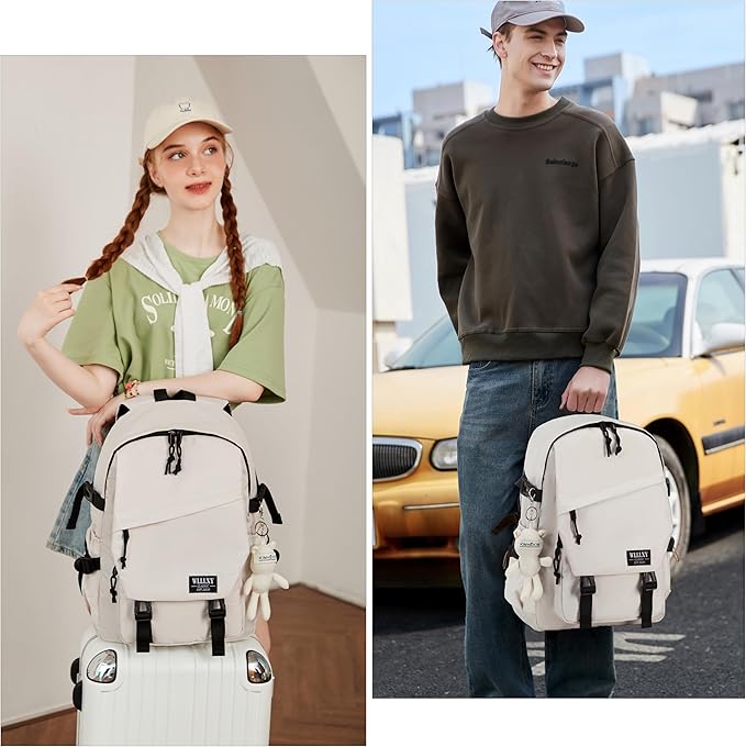 College Laptop Backpack for Men Women 15.6 Elementary Middle High School Book Bag For Teens Girls Boys Anti Theft Travel Backpacks Waterproof Casual Daypack Large Student Bookbags（Beige-L）