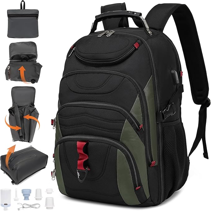 Boavan Vacuum Seal Backpack for Travel with Pump, 55L Large Bag with Zipper‑Off Detachable Vacuum Compression Bag Waterproof Carry On Large Travel Bag for Airline，Bags and Backpack Used Independently