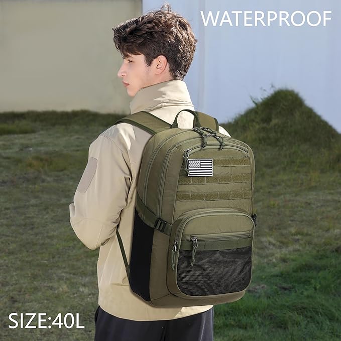 Military Tactical Backpack for Men Army 3 Days Assault Pack Bag with Molle System for Outdoor Adventures (Military green, 40L)
