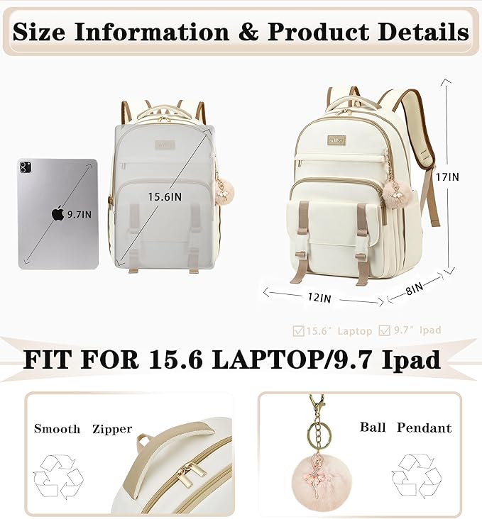 Caoroky knight Women Laptop Backpack 15.6 Inch Office Business Work Backpacks Purse Anti Theft Travel Back Pack School College Bookbag Nurse Teacher Learning Daypack Computer Rucksack,Beige