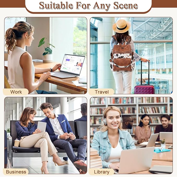 Vegan Leather Laptop Backpack for Women 15.6 Inch Work Backpack Purse for Travel College