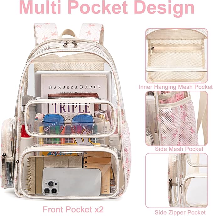 BTOOP Clear Backpack Heavy Duty Transparent Backpack 17" See Through Bookbag for College Work Festival Security with Padded Strap Large Capacity