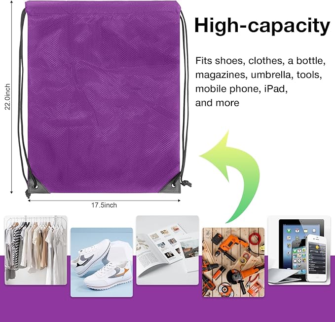HIIXHC 2 Pack Purple Drawstring Backpacks, Cinch Bag, Lightweight & Washable Sackpack, Perfect for Gym, Sports, Travel - Men & Women,X-Large 22.4"x17.5"