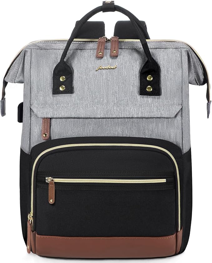 Laptop Backpack 15.6 Inch Professional Womens Purse Computer Bag Nurse Teacher Backpack Waterproof College Work Bags Carry on Travel Back Pack with USB Port, Black-Grey-Brown