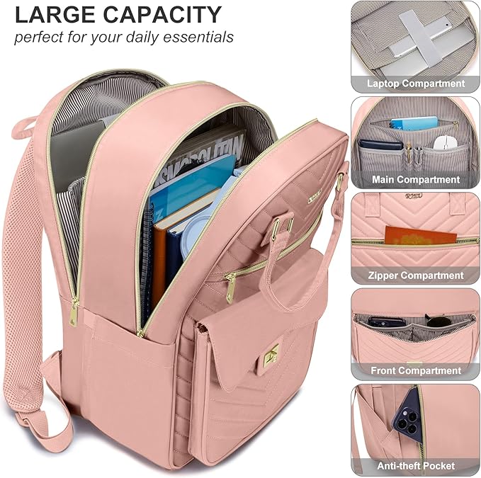 School Backpack for Teen Girls,Women Bookbag Cute Aesthetic with Laptop Compartment for College Student Travel,Mochila Escolar para Niñas,Pink