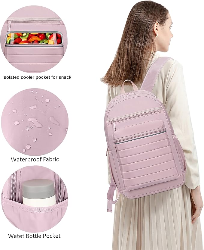 KEOFID Travel Backpack for Women, Womens Work Backpacks, Backpack Purse, Back pack for College Girls, Carry-On Travel Backpacks,Pink Bookbag (Light Pink)