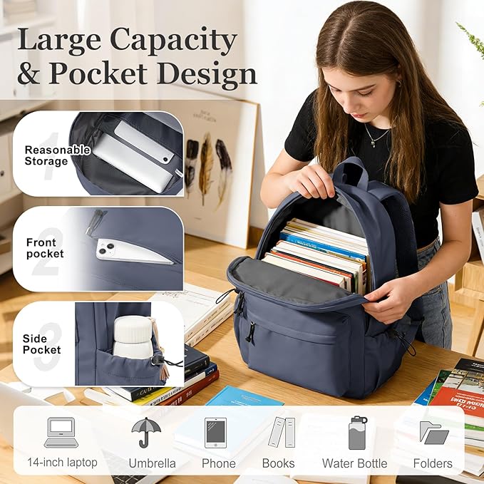 Middle School Backpack For Men Women Simple Backpack For College Students Aesthetic High School Bag Waterproof Bookbag For Teens Girls Boys（Blue Purple）