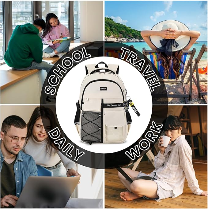 YAMTION Backpack for Teens,Laptop Backpack with USB Charging Port for Work,Casual College Back Pack School Bookbag for Boys Kids,Beige