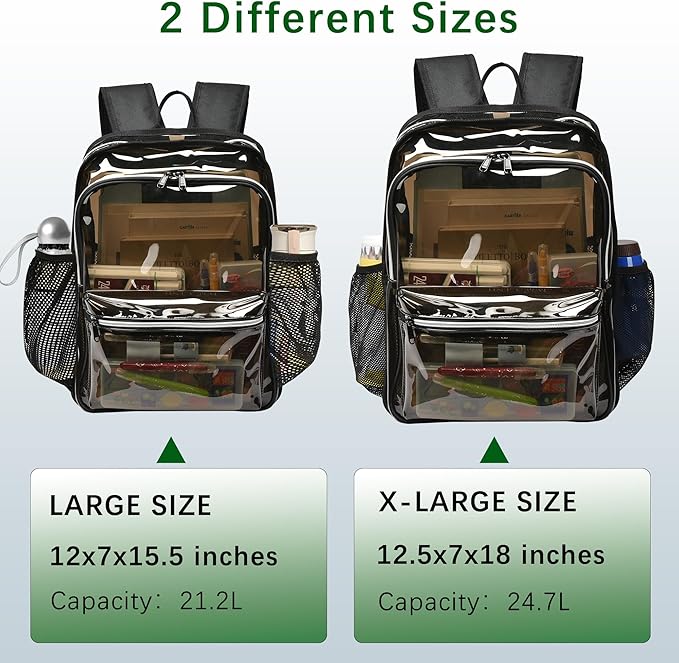 Clear Backpack, 18 '' Clear Backpacks for School Heavy Duty PVC See Through Bag Waterproof Bookbag for Girls & Boys, XL-Amber