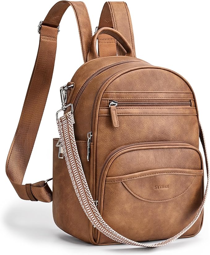 Small Backpack Purse for Women, Mini Backpack Vegan Leather with RFID Blocking & Tablet Pocket, Cute Shoulder Handbag for Travel, School & Work Brown