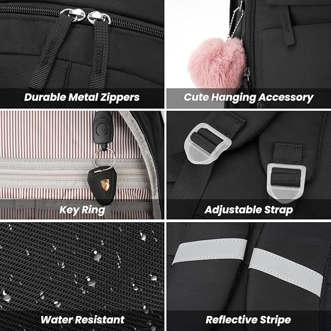 School Backpack for Teen Girls, Cute College Backpacks for Women Students Aesthetic Bookbag Large 15.6 Inch Laptop Bag Middle School Travel Back Pack (Black)