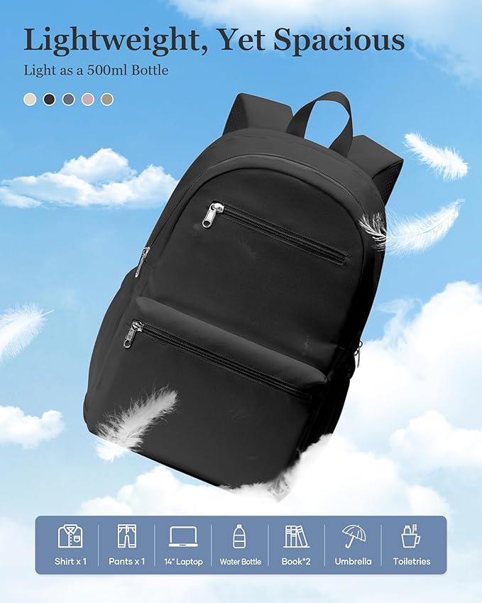 Lightweight School Backpack for Women Men, Multi Pocket Backpack for College Students, Waterproof Middle School Bags, Simple Bookbag for Teens Girls Boys, Black