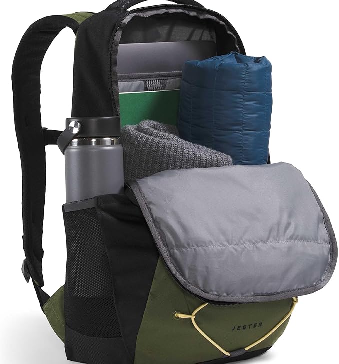 The North Face Jester Everyday Laptop Backpack - Commuter Daypack, Water Repellent, Laptop Sleeve, Woodland Green/TNF Black/Honeyed Sand, One Size