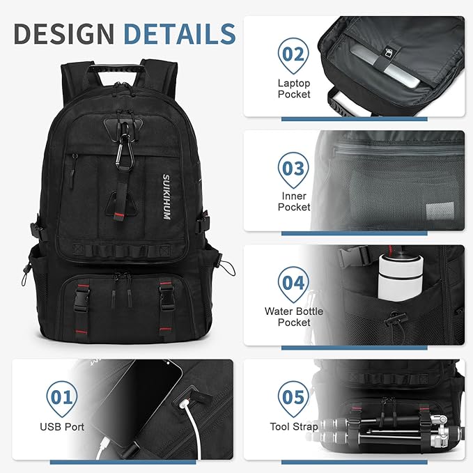 Travel Backpack for Men, 45L Expandable TSA Approved Laptop Backpack Fits 18.4 Inch, Water-Repellent W/Shoe Compartment & Wet Pocket Anti-theft Pocket, Black