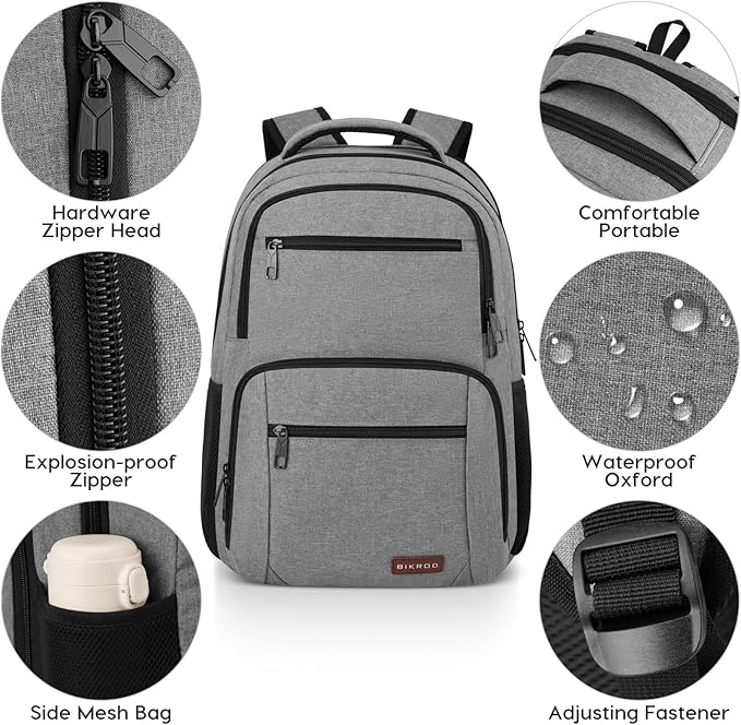 BIKROD Backpack for Men and Women, School Backpacks Water Resistant Back Pack with USB Charging Port, TSA Travel Backpack, Business Anti Theft Sturdy Computer Bag Gifts Fits 17.3 Inch Laptop, Grey
