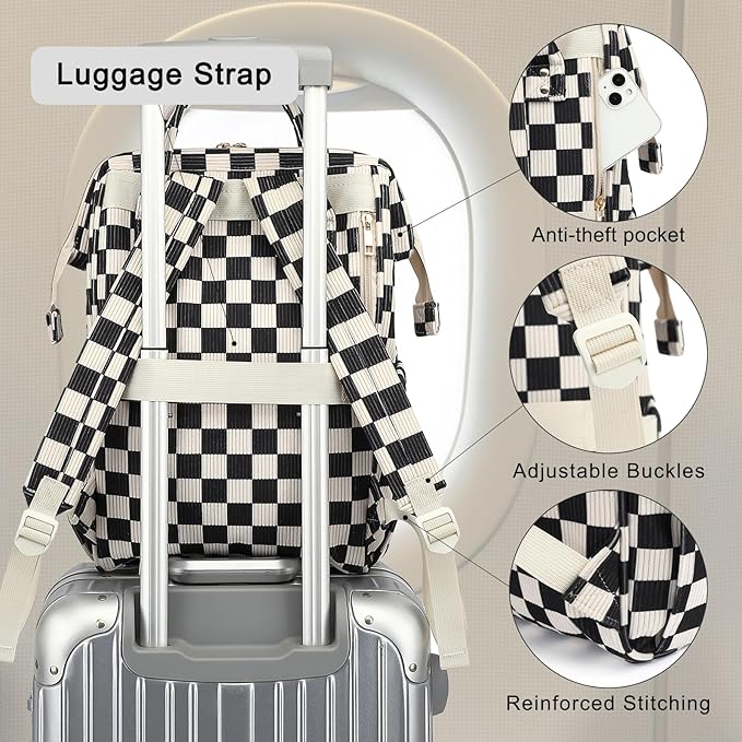 Laptop Backpack for Women, Corduroy College School Backpack Bookbag 15.6 inch Business Computer Travel Backpack (Checkered Black)