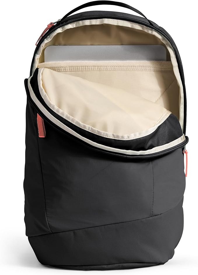 The North Face Women's Isabella 3.0 Backpack | Everyday Travel Bag with 16" Laptop Sleeve, Water-Repellent Finish, Women-Specific Fit, TNF Black Light Heather/Burnt Coral Metallic-NPF, One Size