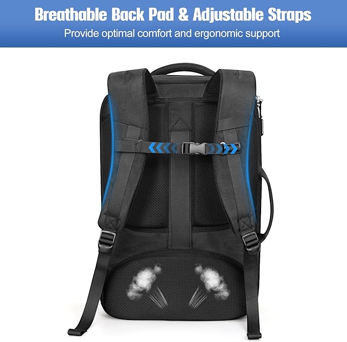 MoKo Travel Backpack for Men, Large 40L TSA Flight Approved Carry on Backpack, 17 inch Laptop Backpack 180° Openable & Expandable, Water-Resistant Lightweight Business Weekender Bag Daypack, Black